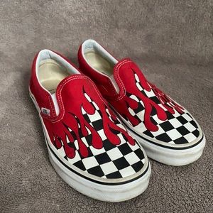 Vans Slip-on Red with Checkerboard flames